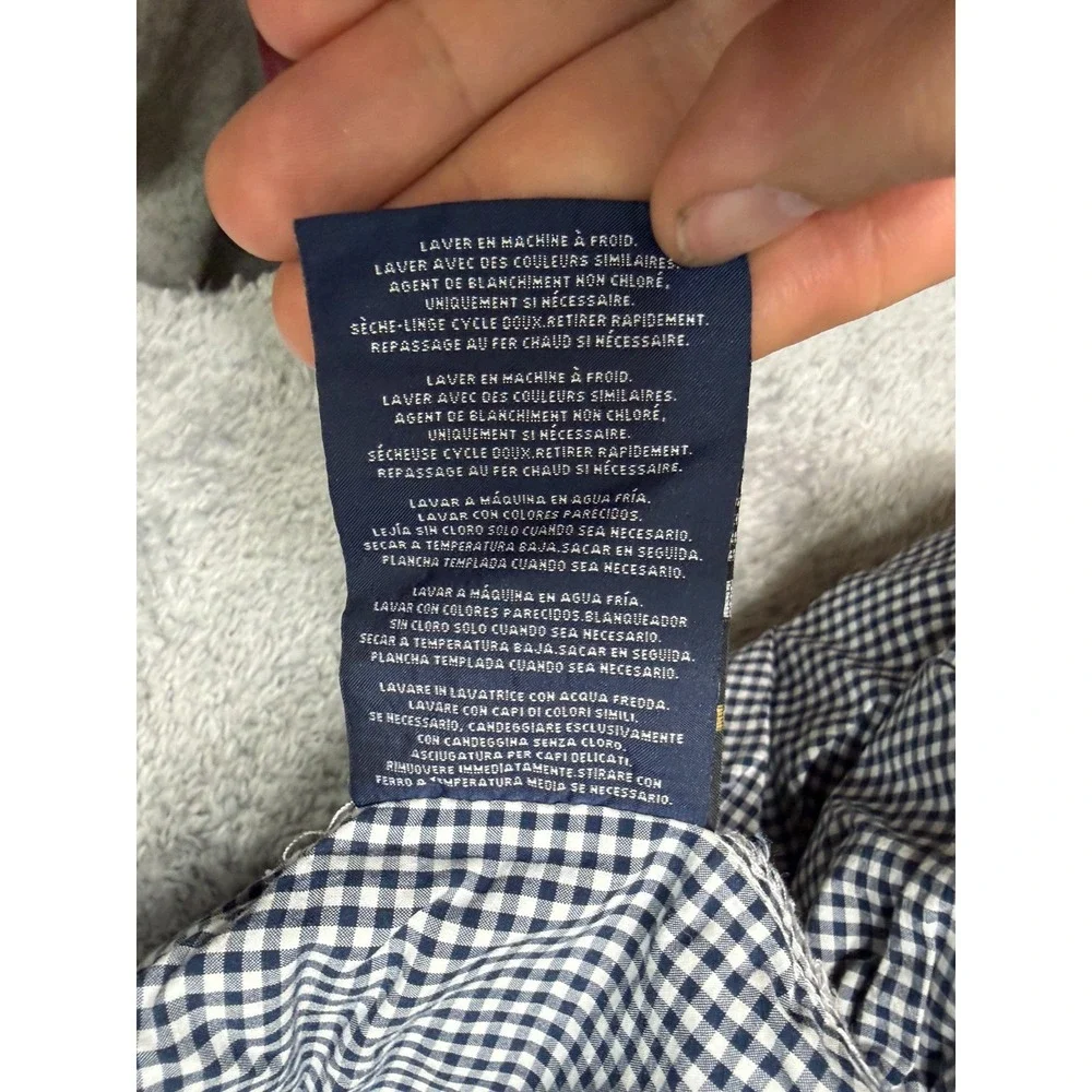 Vintage Ralph Lauren Home Navy Blue White Twin Fitted Sheet Gingham Micro Check